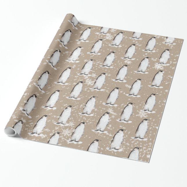 Cadeau Enveloppement de papier kraft pour pingouins neige (Déroulé)