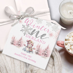 Cadeau Étiquettes Anniversaire 1 an Hiver Onederland Rose