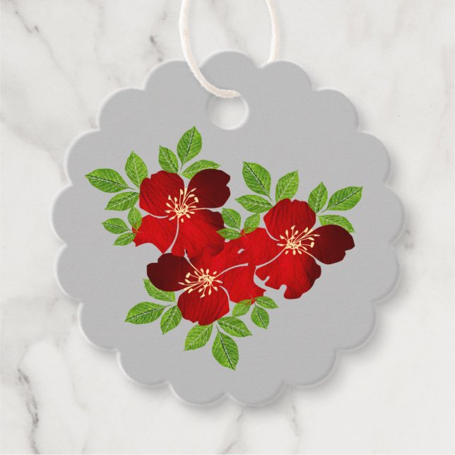 Cadeau Étiquettes Cadeaux 3 Fleurs Rouges (Devant)