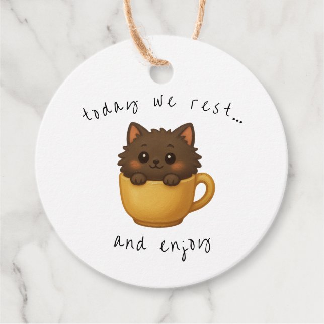 Cadeau Étiquettes Cadeaux Chat Mignon dans une Tasse | Ét (Devant)