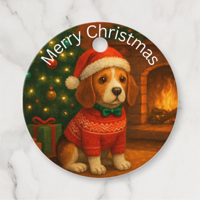 Cadeau Étiquettes Cadeaux Chien de Noël (Devant)