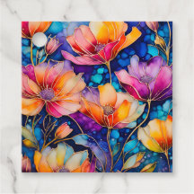 Étiquettes Cadeaux d'Art à l'Encre Florale Colorée