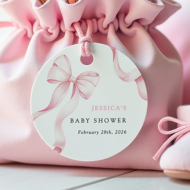 Cadeau Étiquettes de Baby shower de ruban rose (Créateur téléchargé)