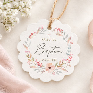 Cadeau Étiquettes de baptême pour fille en rose poudré à