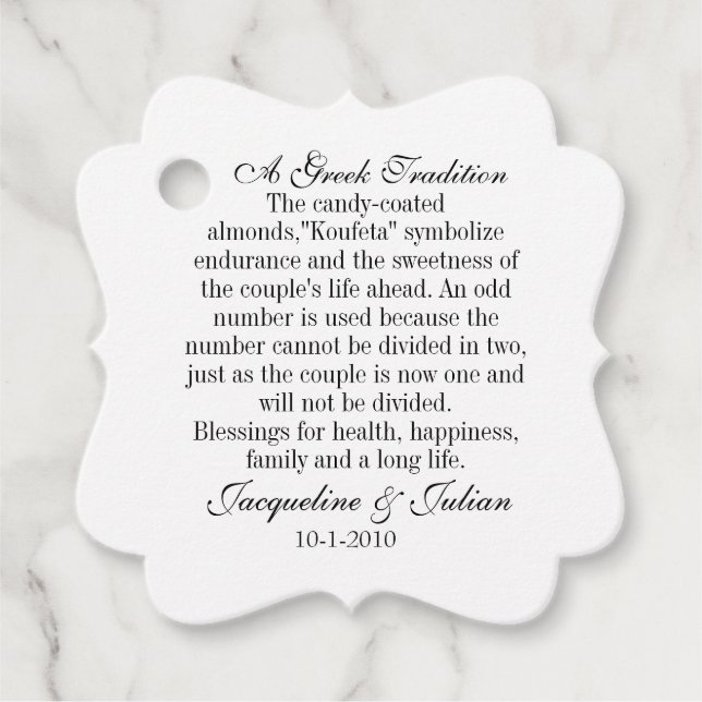 Cadeau Étiquettes de faveur d'amande de Jordanie, étiquet (Devant)