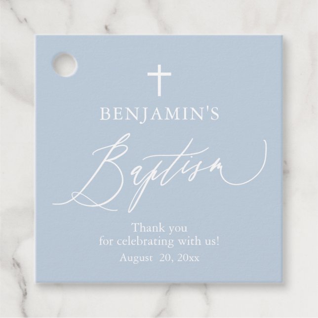 Cadeau Étiquettes de faveur de baptême garçon croix blanc (Devant)