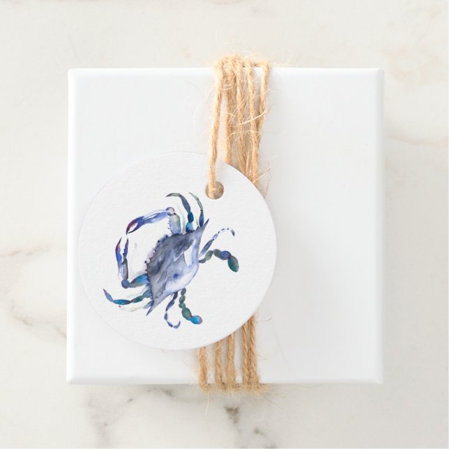 Cadeau Étiquettes de faveur de crabe bleu à l'aquarelle (En situation)