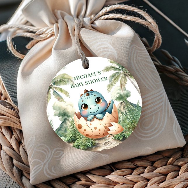 Cadeau Étiquettes de Faveur de Douche Bébé Dino Mignon Éc (Hatching Soon Baby Dino Cute Shower Favor Tags)