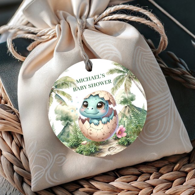 Cadeau Étiquettes de faveur de douche Bébé Dino Mignon éc (Baby Dino Shower Favor Tags Cute Hatching Soon)