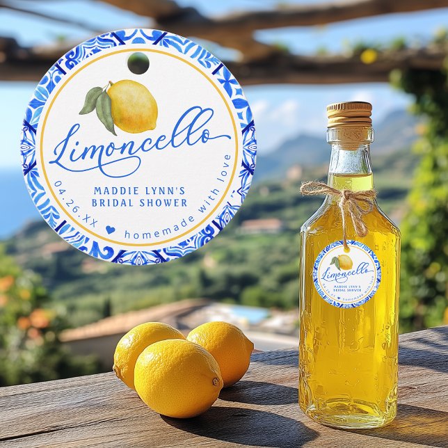 Cadeau Étiquettes de Faveur de Limoncello Personnalisées  (Shown on 2-inch circle tags)