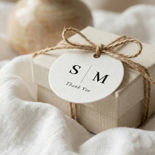 Cadeau Étiquettes de faveur de mariage blanc à monogramme