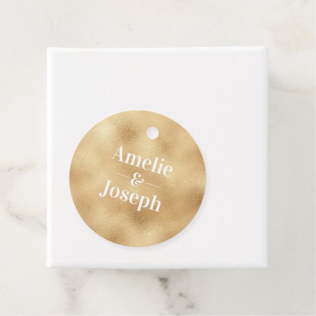 Cadeau Étiquettes de faveur de mariage en or et turquoise (En situation)