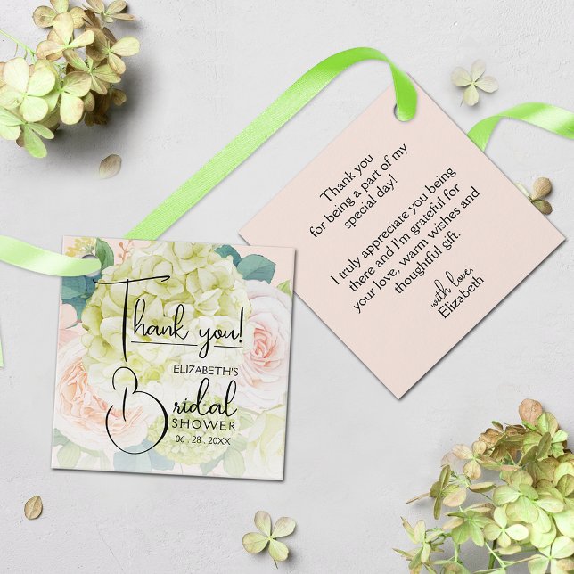 Cadeau Étiquettes de Faveur de Mariage Fleurs de Jardin (Blush Pink Bridal Shower Thank You Favor Tags 2" x 2" (your message on the back))