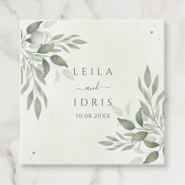 Cadeau Étiquettes de Faveur de Mariage Moderne Sage Green (Devant)
