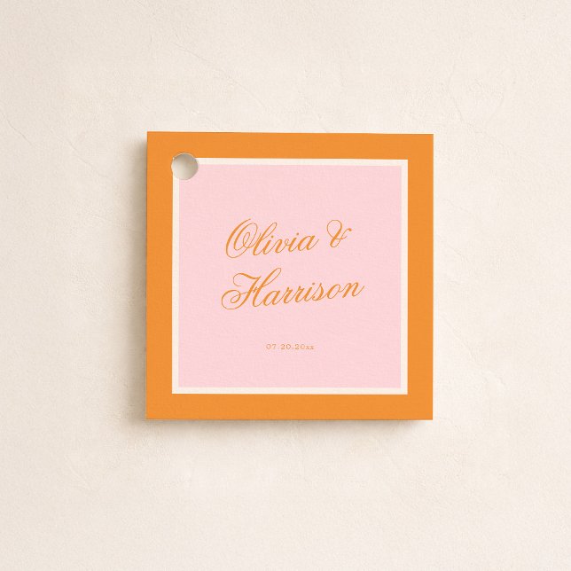 Cadeau Étiquettes de Faveur de Mariage Script Rose Orange (Créateur téléchargé)