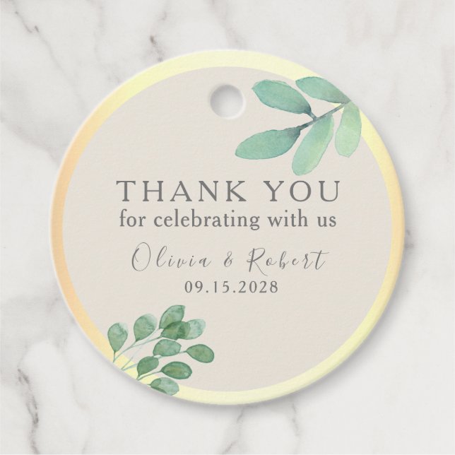 Cadeau Étiquettes de Faveur de Mariage Vert et Or (Devant)