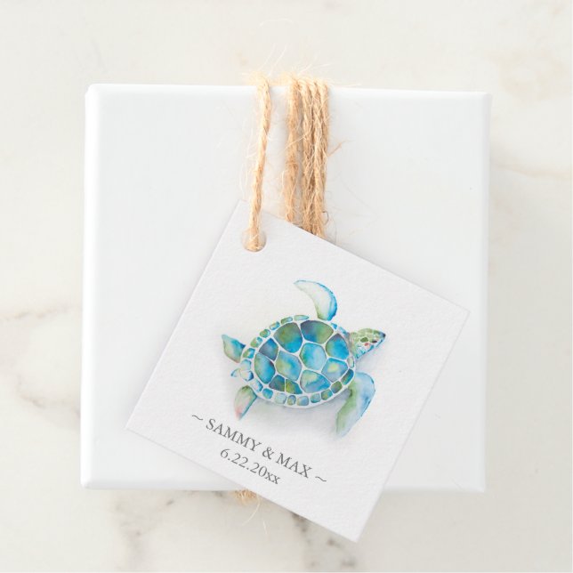 Cadeau Étiquettes de faveur de tortue de mer aquarelle (En situation)