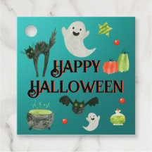 Étiquettes de faveur d'Halloween mignonnes Chat fa