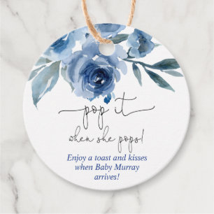 Cadeau Étiquettes de faveur florales bleu marine Pop it q
