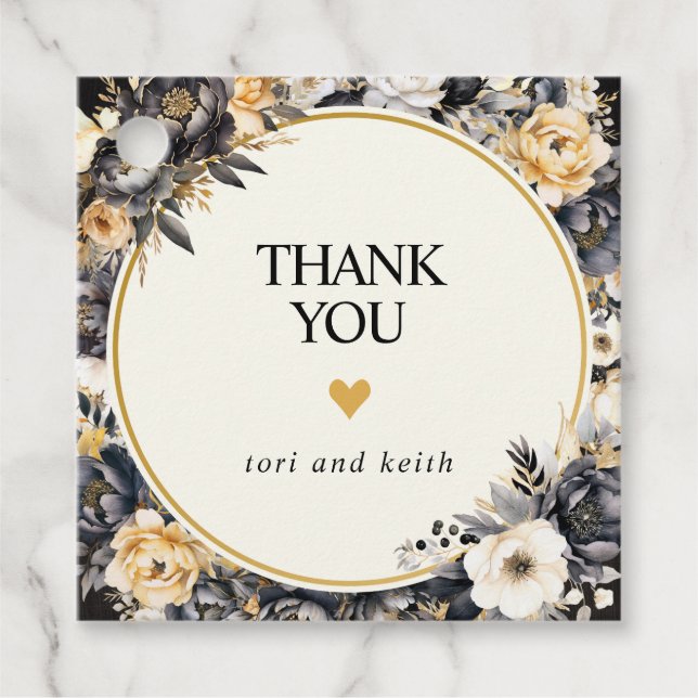 Cadeau Étiquettes de faveur florales noir et blanc (Devant)