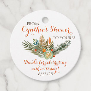 Cadeau Étiquettes de faveur florales orange, vert et marr