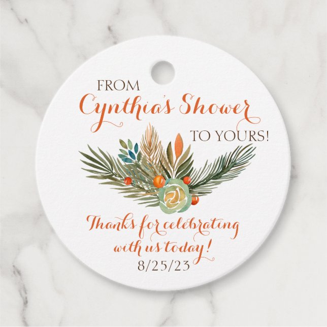 Cadeau Étiquettes de faveur florales orange, vert et marr (Devant)