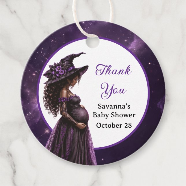 Cadeau Étiquettes de Faveurs de Baby Shower pour Sorcière (Devant)