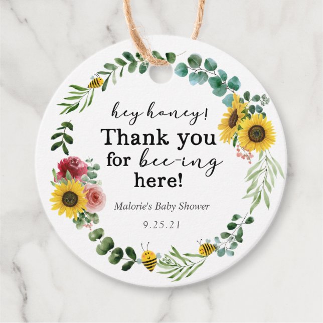 Cadeau Étiquettes de Faveurs de Baby Shower Thème Abeille (Devant)