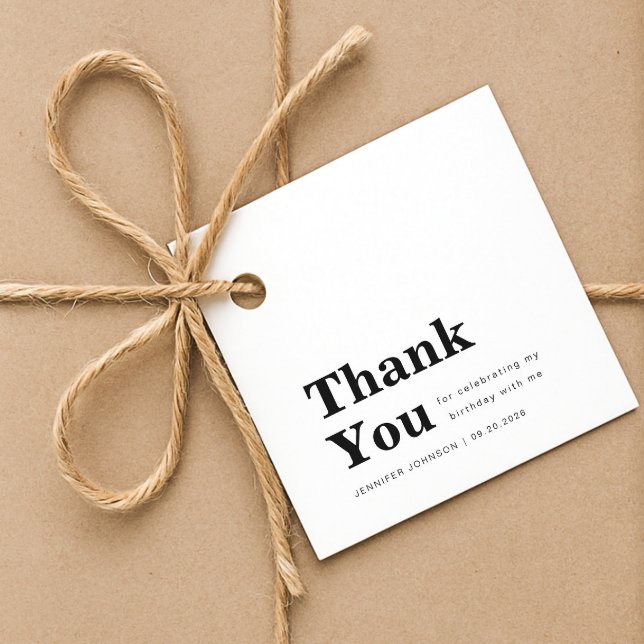 Cadeau Étiquettes de fête d'anniversaire noir et blanc mi (Modern Minimalist Black And White Birthday Favor Tags)
