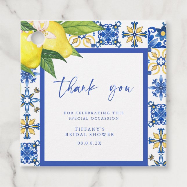 Cadeau Étiquettes de Fête de Mariage Thème Tuiles Bleues  (Devant)