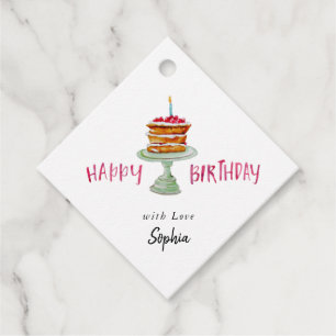 Cadeau Étiquettes de gâteau d'anniversaire à l'aquarelle 