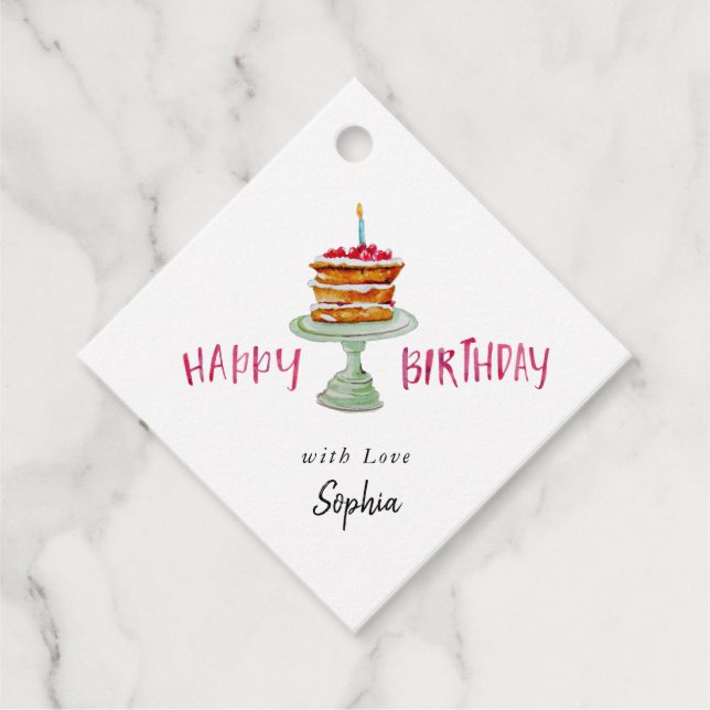 Cadeau Étiquettes de gâteau d'anniversaire à l'aquarelle  (Devant)