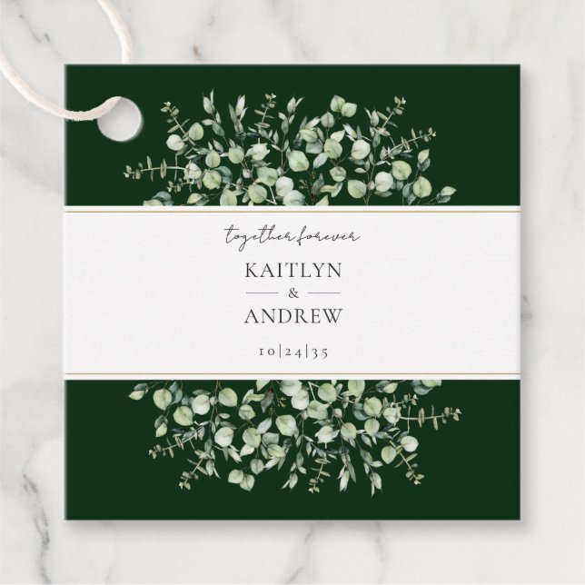 Cadeau Étiquettes de mariage Éucalyptus vert foncé ensemb (Devant)