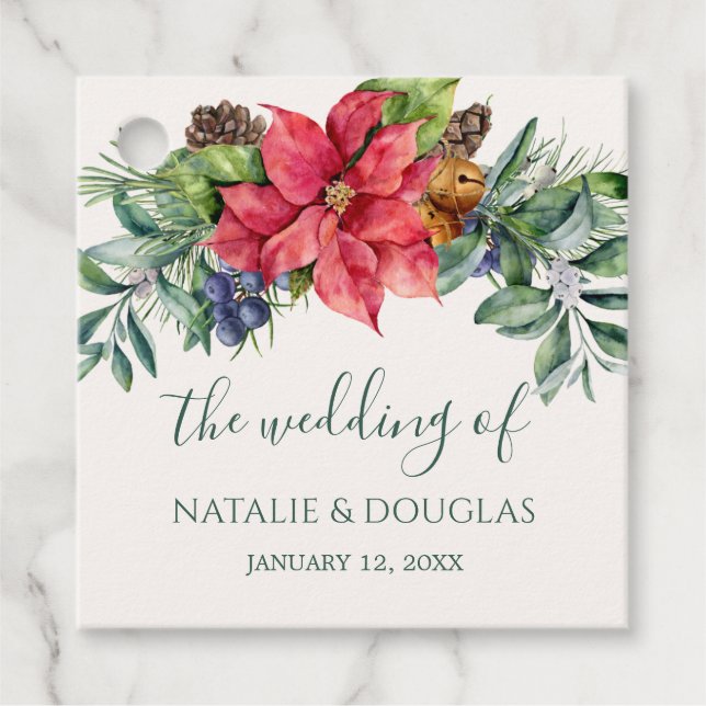 Cadeau Étiquettes de Mariage Fleurie avec Poinsettia (Devant)