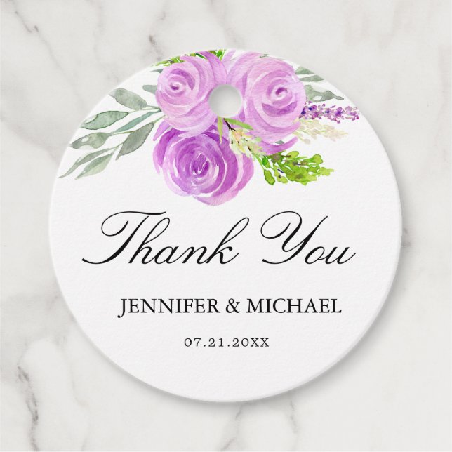 Cadeau Étiquettes de Merci de Mariage floral violet de la (Devant)