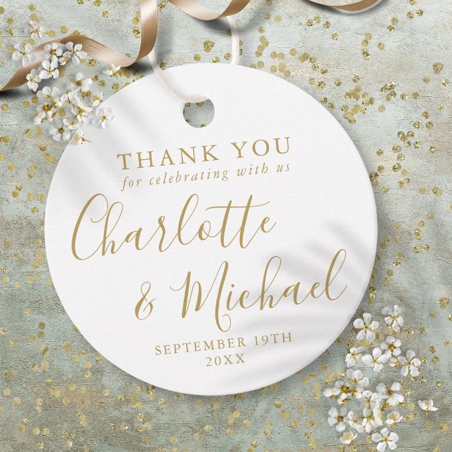 Cadeau Étiquettes de remerciement de mariage à écriture d (Gold Script Wedding Thank You Favor Tags)