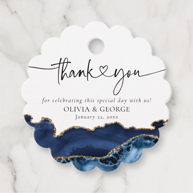 Cadeau Étiquettes de remerciement de mariage bleu marine  (Devant)