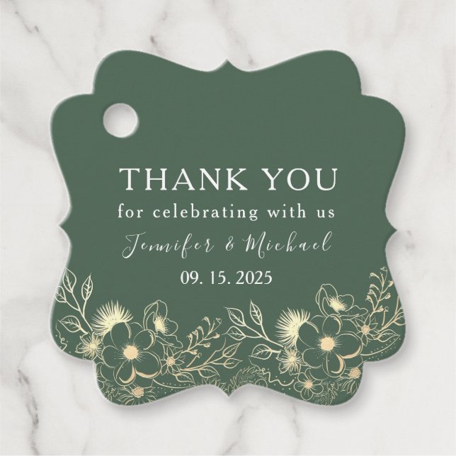 Cadeau Étiquettes de remerciement de mariage en or élégan (Devant)