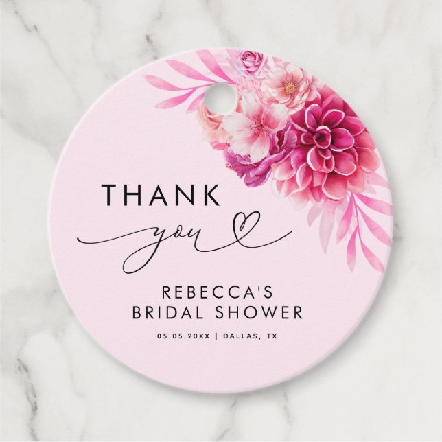 Cadeau Étiquettes de remerciement de mariage floral rose  (Devant)