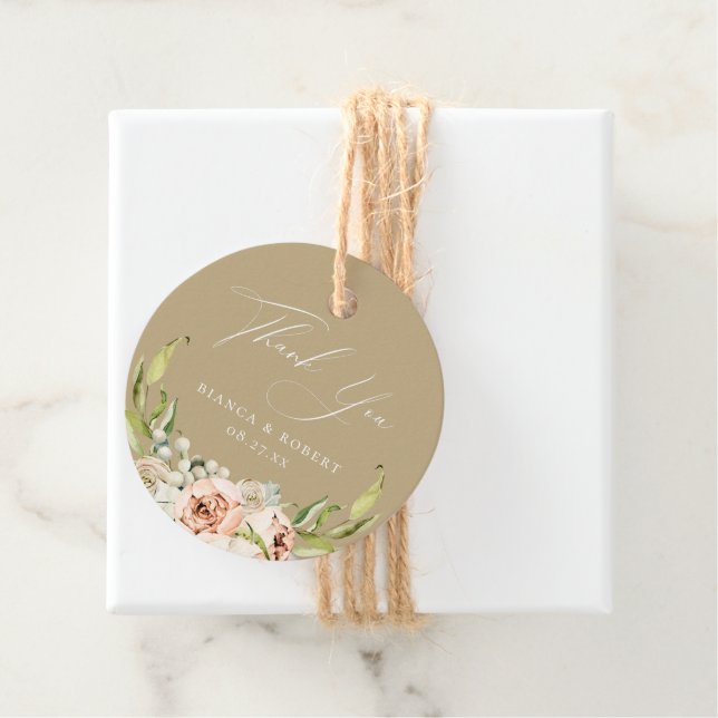 Cadeau Étiquettes de remerciement de mariage florales bot (En situation)