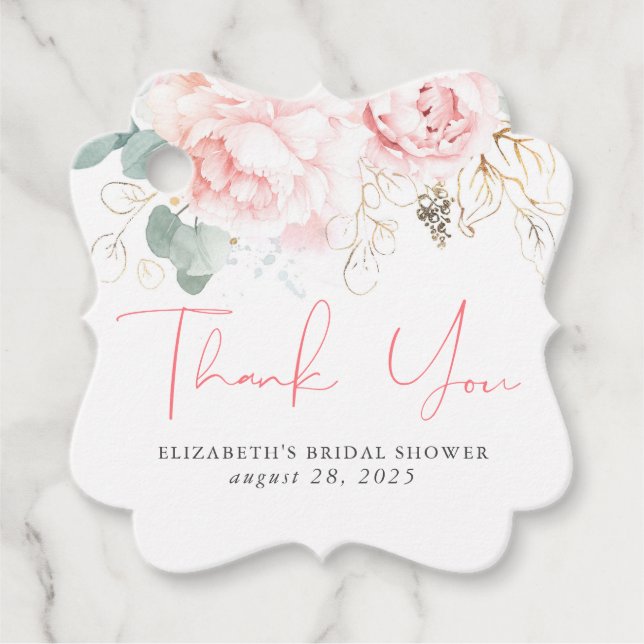 Cadeau Étiquettes de remerciement élégantes à fleurs rose (Devant)
