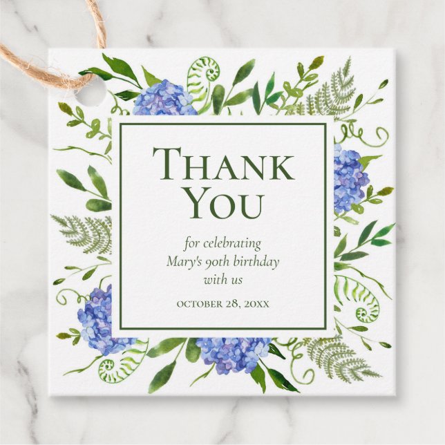 Cadeau Étiquettes de remerciement Hydrangeas bleus pour 9 (Devant)