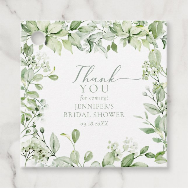 Cadeau Étiquettes de remerciement pliées de verdure éléga (Devant)