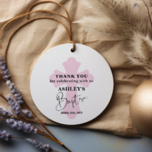 Cadeau Étiquettes de remerciement pour baptême Croix Rose