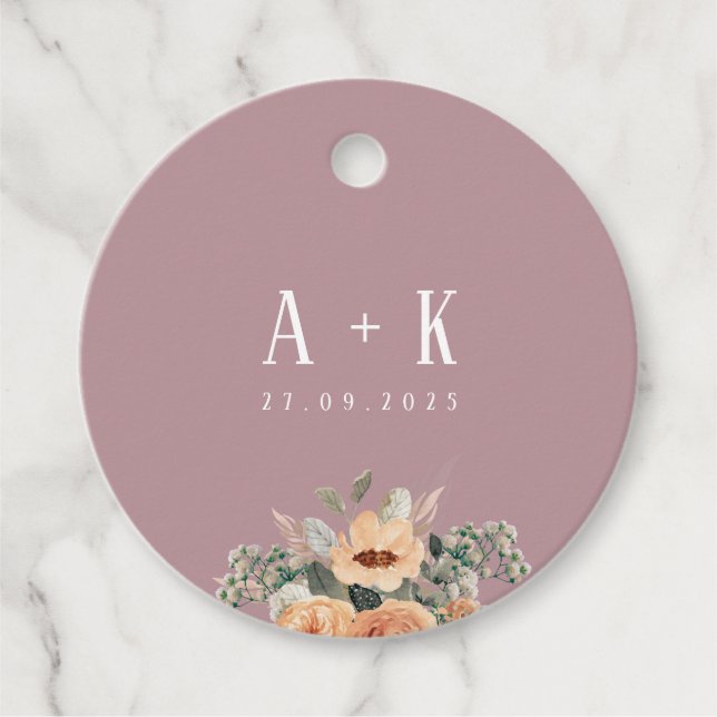 Cadeau Étiquettes préférées, Élégant monogramme rose flor (Devant)