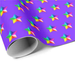 Cadeau étoiles arc-en-ciel sur papier d'emballage violet