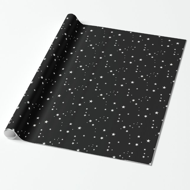 Cadeau Étoiles blanches sur papier d'emballage noir (Déroulé)