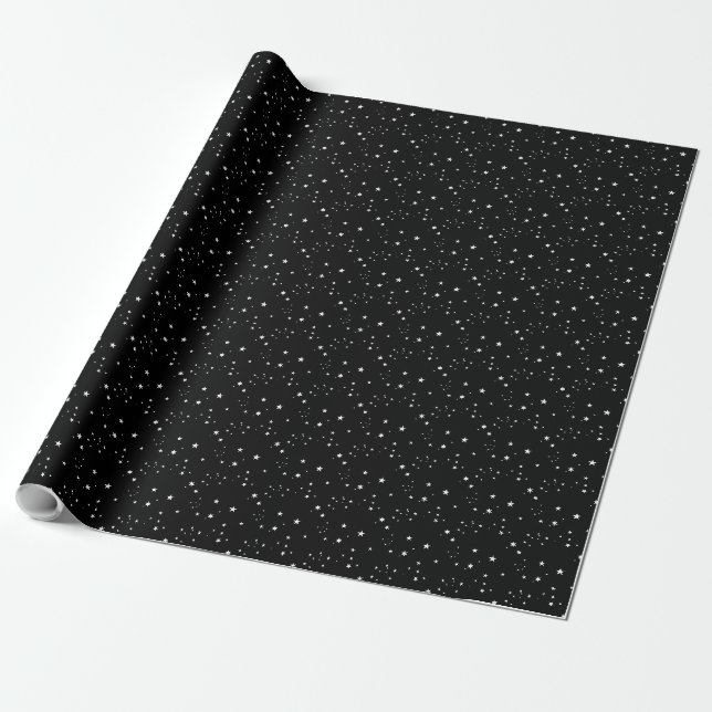 Cadeau Étoiles blanches sur papier d'emballage noir (Déroulé)