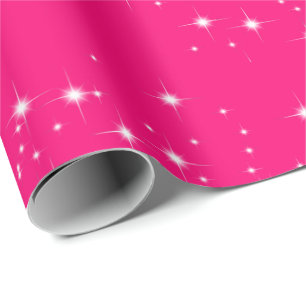 Cadeau Étoiles blanches sur papier d'enveloppement rose c