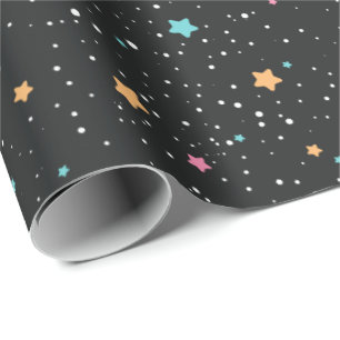 Cadeau Étoiles colorées sur papier d'enveloppement noir